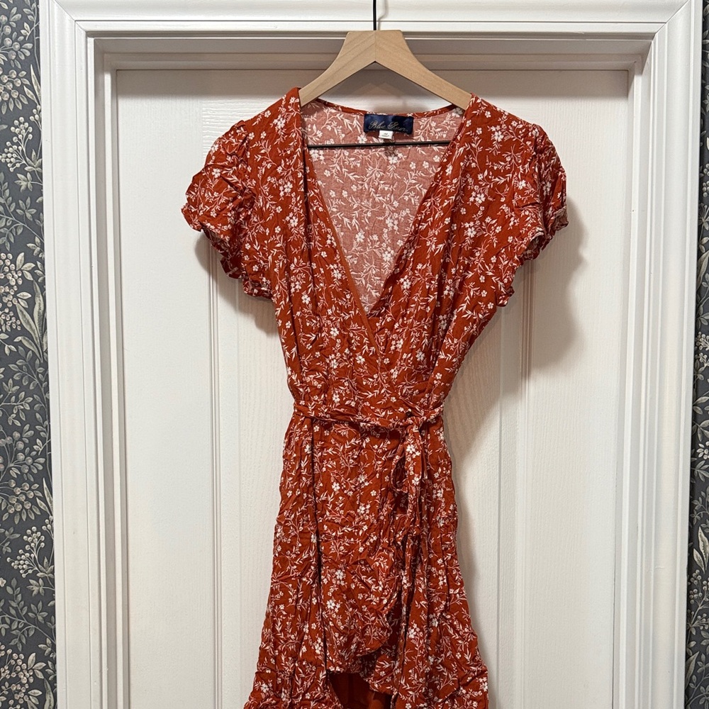Floral Burnt Orange Wrap Dress